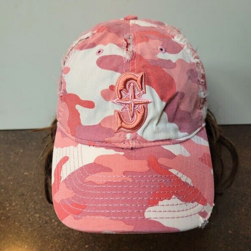 Seattle Mariners New Era Pink Camo Womens Strap Back Hat Adjustable Cap Distress